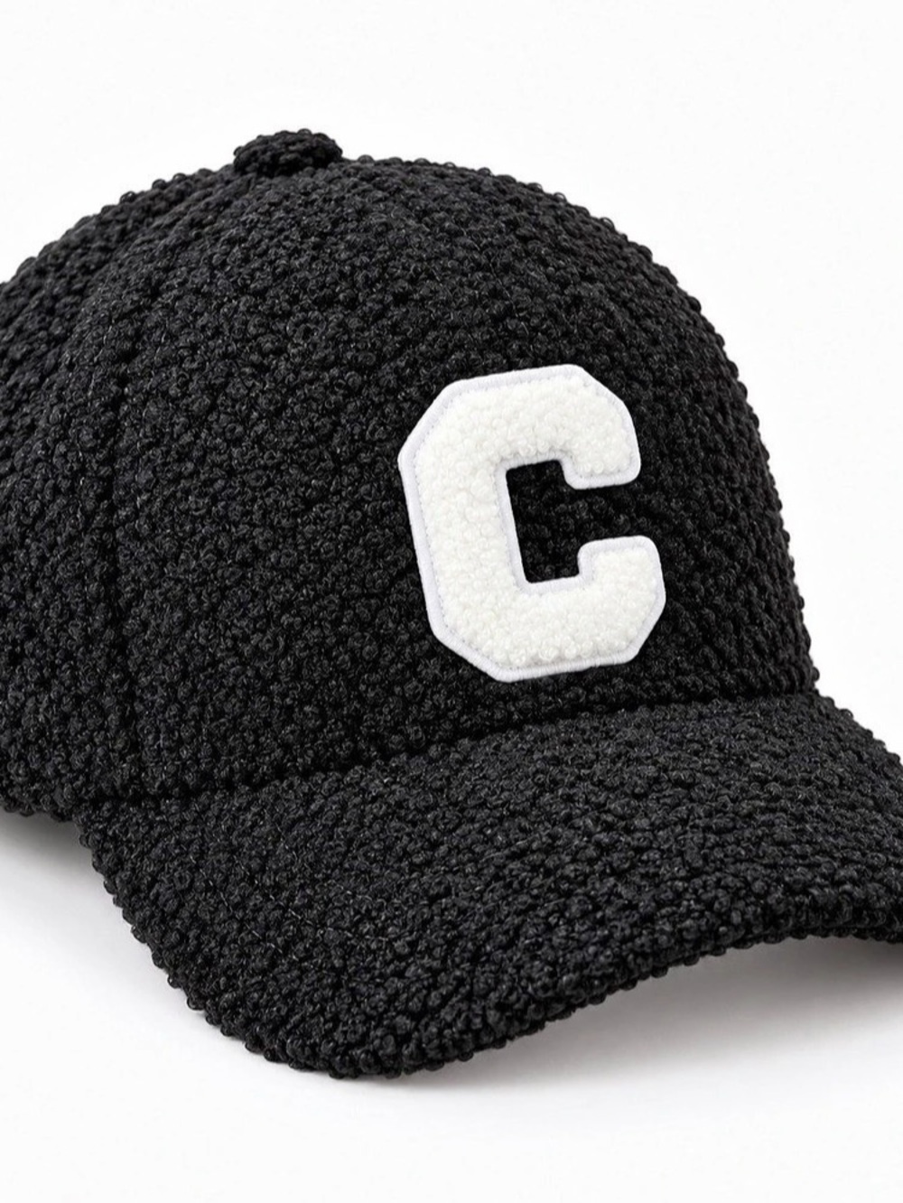 Black & White Shearling-Style Cap Like New